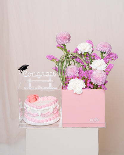 Pink Congrats Cake & Blooms