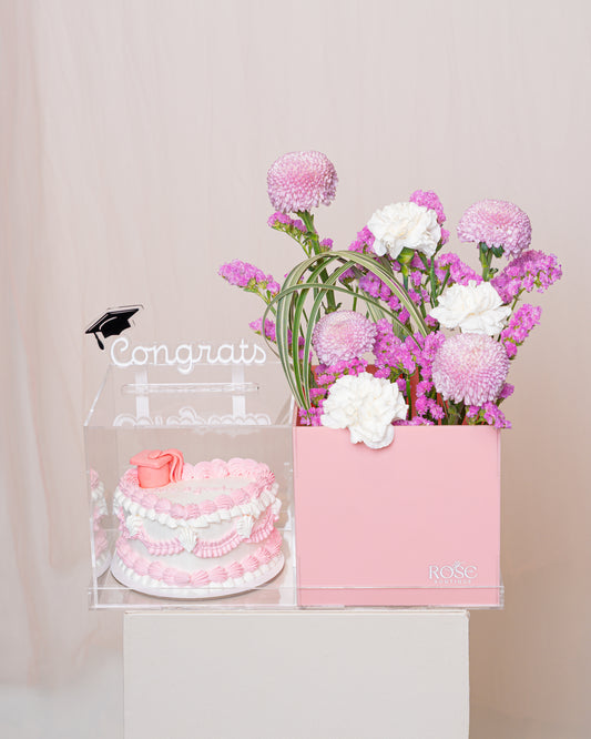 Pink Congrats Cake & Blooms