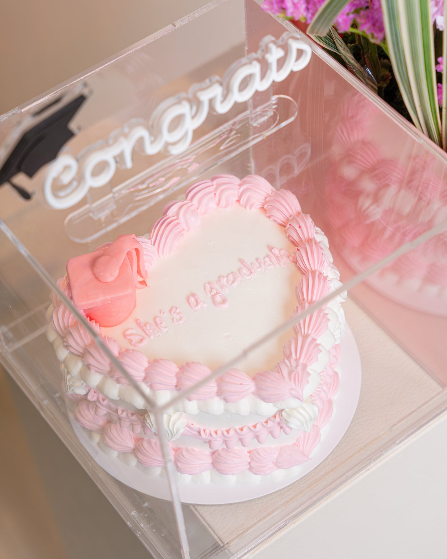 Pink Congrats Cake & Blooms