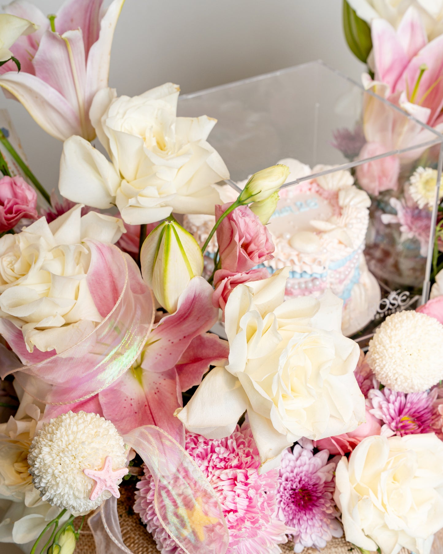 Blush Pearl Floral Cake Basket